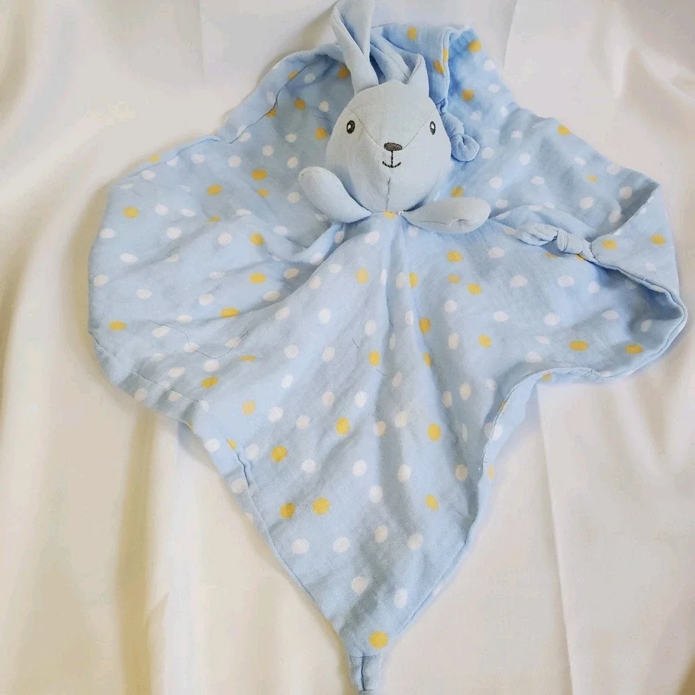Parents Choice Polka Dot Muslin‎ Bunny Rabbit Lovey Security Blanket Rattle Blue